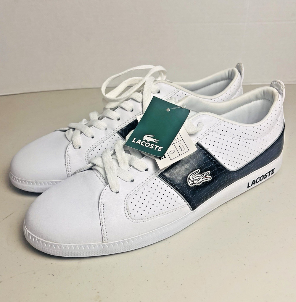 Lacoste Observe 2 White Black Gator Leather Gym Sneaker Lace Up Shoes US 10.5